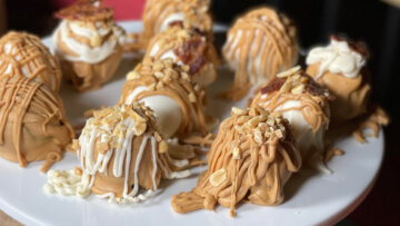 Peanut Butter Truffles with Candied, Spiced Bacon