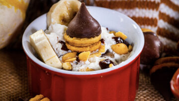 Peanut Butter Pudding with Bananas and Chocolate Sauce